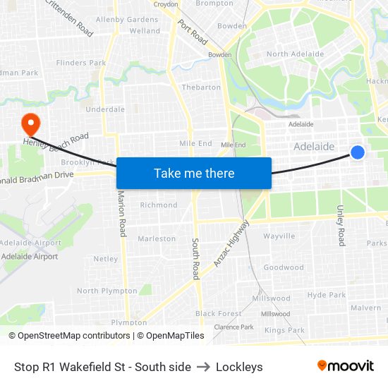Stop R1 Wakefield St - South side to Lockleys map