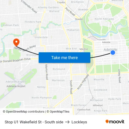 Stop U1 Wakefield St - South side to Lockleys map