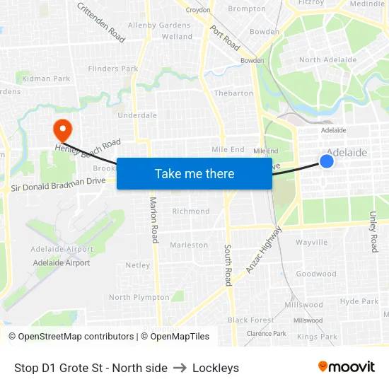 Stop D1 Grote St - North side to Lockleys map