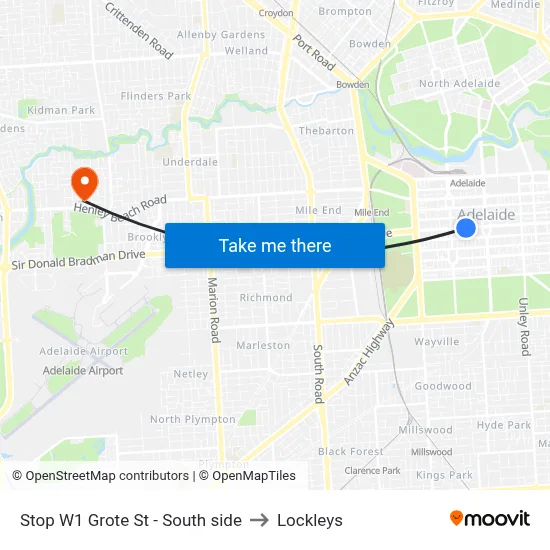 Stop W1 Grote St - South side to Lockleys map