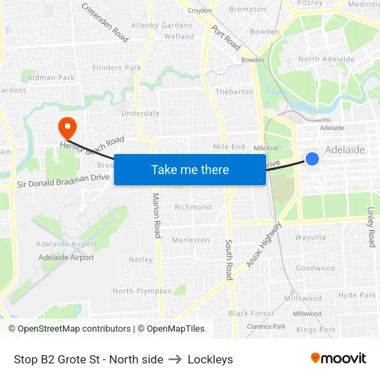 Stop B2 Grote St - North side to Lockleys map