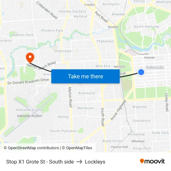 Stop X1 Grote St - South side to Lockleys map