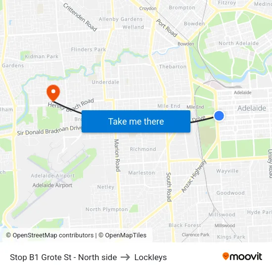 Stop B1 Grote St - North side to Lockleys map