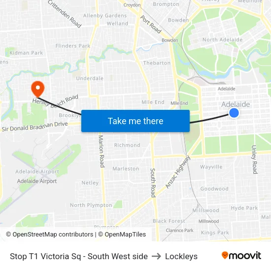 Stop T1 Victoria Sq - South West side to Lockleys map