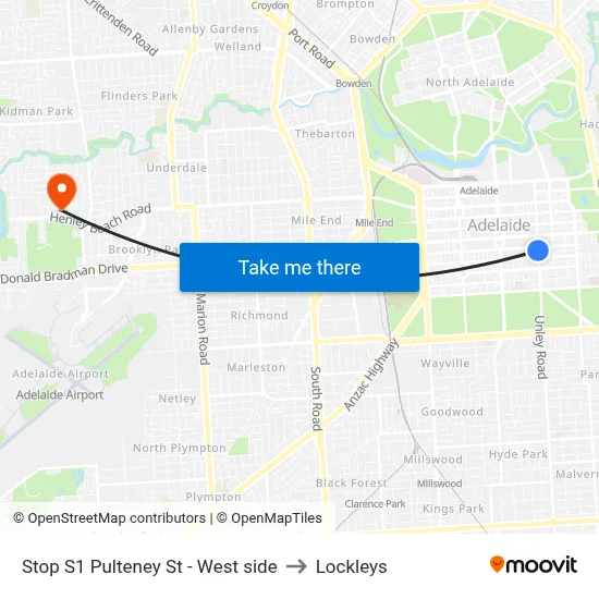 Stop S1 Pulteney St - West side to Lockleys map