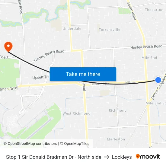 Stop 1 Sir Donald Bradman Dr - North side to Lockleys map