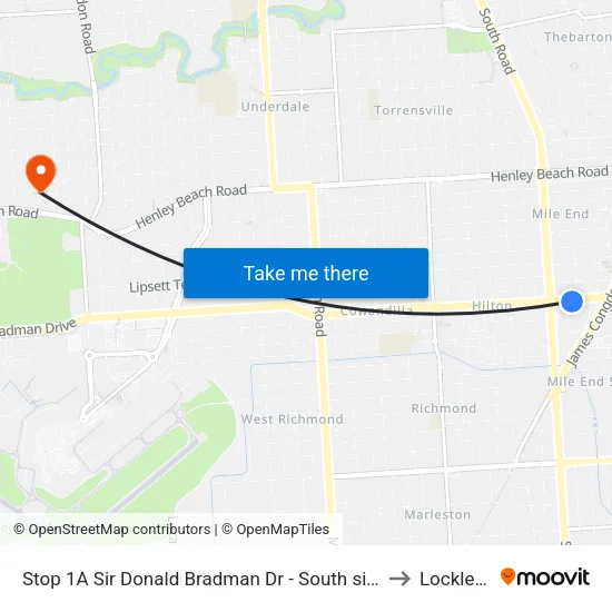 Stop 1A Sir Donald Bradman Dr - South side to Lockleys map