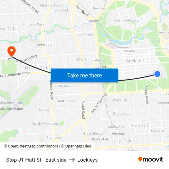 Stop J1 Hutt St - East side to Lockleys map