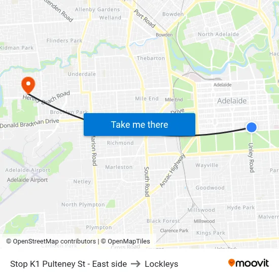 Stop K1 Pulteney St - East side to Lockleys map