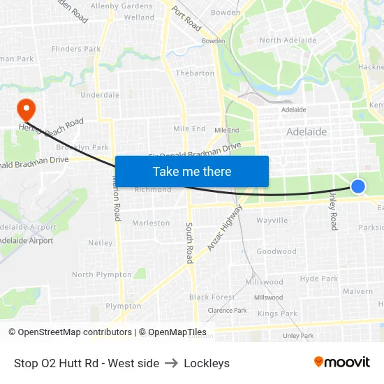 Stop O2 Hutt Rd - West side to Lockleys map