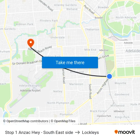 Stop 1 Anzac Hwy - South East side to Lockleys map