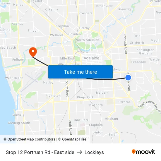 Stop 12 Portrush Rd - East side to Lockleys map