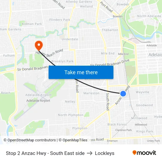 Stop 2 Anzac Hwy - South East side to Lockleys map