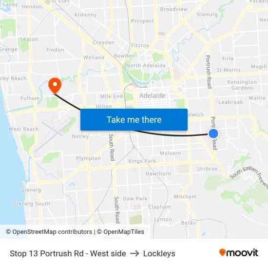 Stop 13 Portrush Rd - West side to Lockleys map