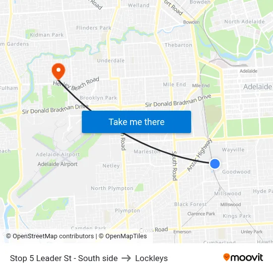 Stop 5 Leader St - South side to Lockleys map