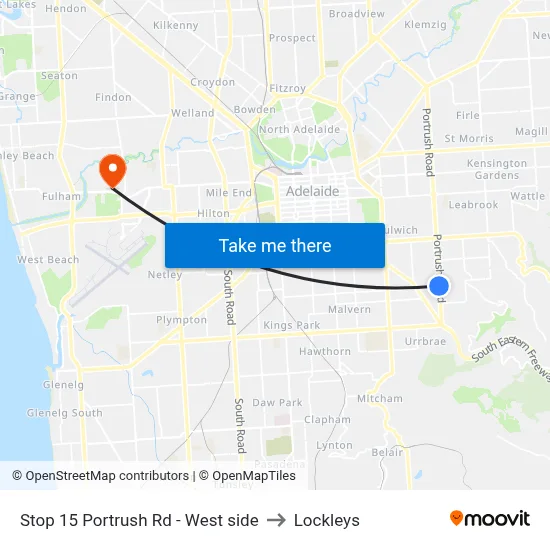 Stop 15 Portrush Rd - West side to Lockleys map