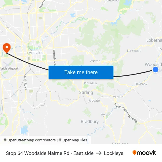 Stop 64 Woodside Nairne Rd - East side to Lockleys map
