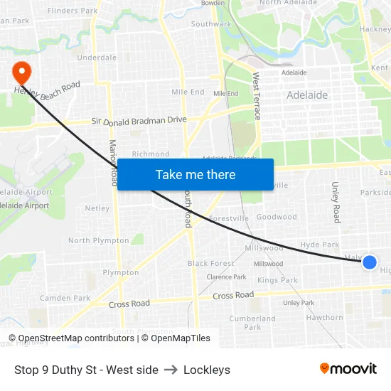 Stop 9 Duthy St - West side to Lockleys map