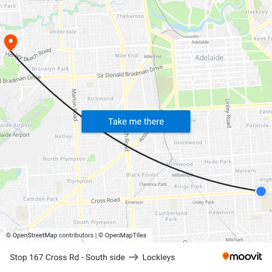 Stop 167 Cross Rd - South side to Lockleys map