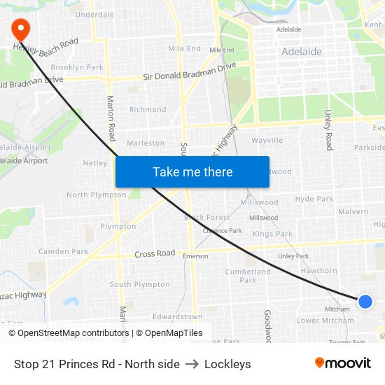 Stop 21 Princes Rd - North side to Lockleys map