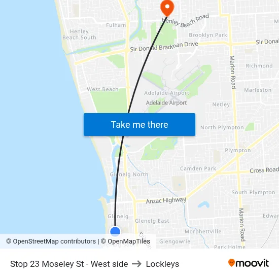 Stop 23 Moseley St - West side to Lockleys map