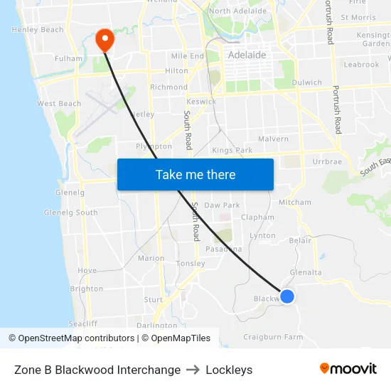Zone B Blackwood Interchange to Lockleys map