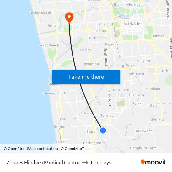 Zone B Flinders Medical Centre to Lockleys map