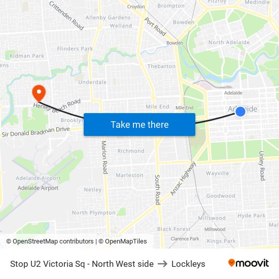 Stop U2 Victoria Sq - North West side to Lockleys map