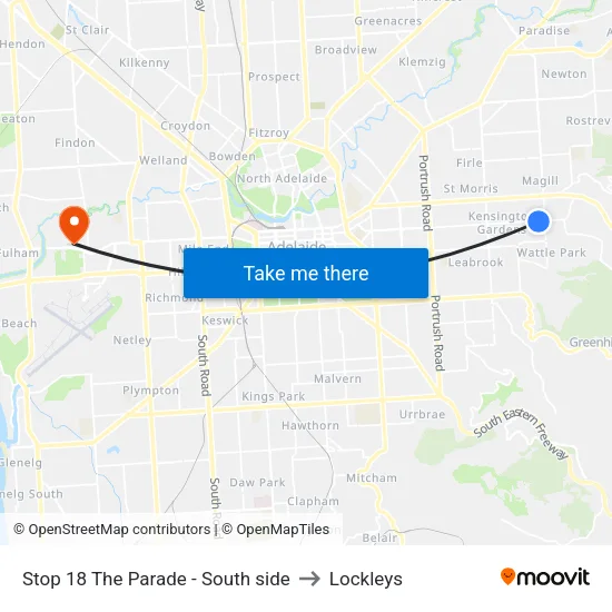 Stop 18 The Parade - South side to Lockleys map