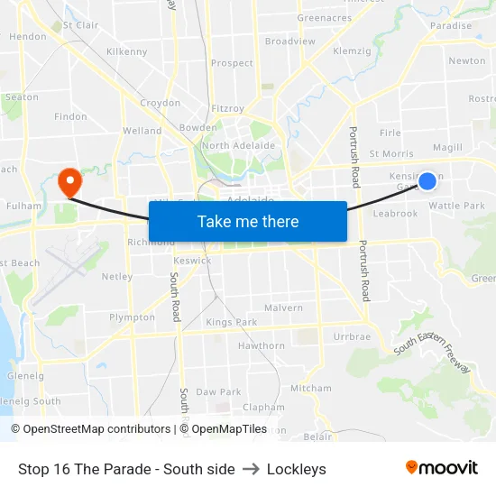 Stop 16 The Parade - South side to Lockleys map