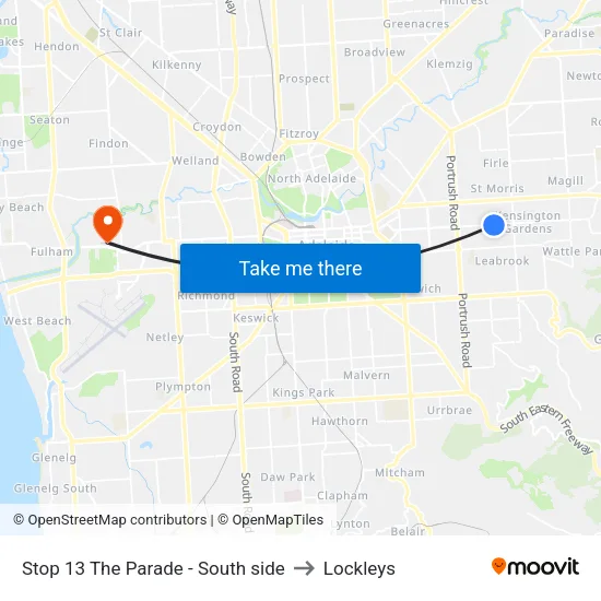 Stop 13 The Parade - South side to Lockleys map