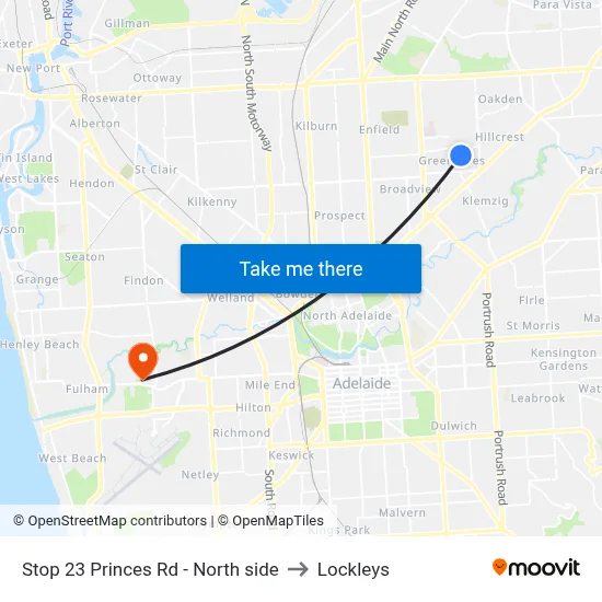 Stop 23 Princes Rd - North side to Lockleys map