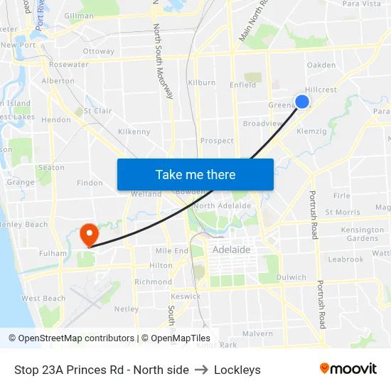 Stop 23A Princes Rd - North side to Lockleys map