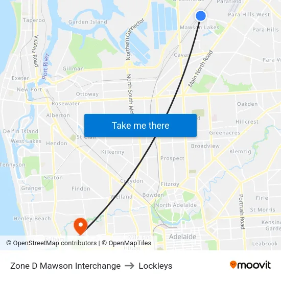 Zone D Mawson Interchange to Lockleys map