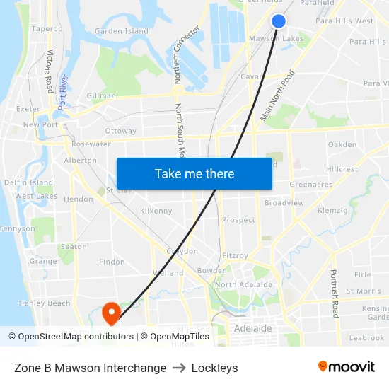 Zone B Mawson Interchange to Lockleys map