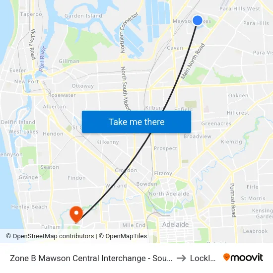 Zone B Mawson Central Interchange - South side to Lockleys map