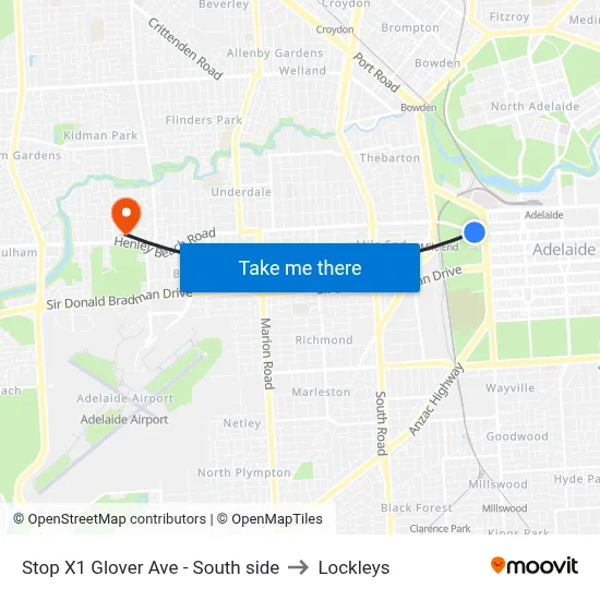 Stop X1 Glover Ave - South side to Lockleys map