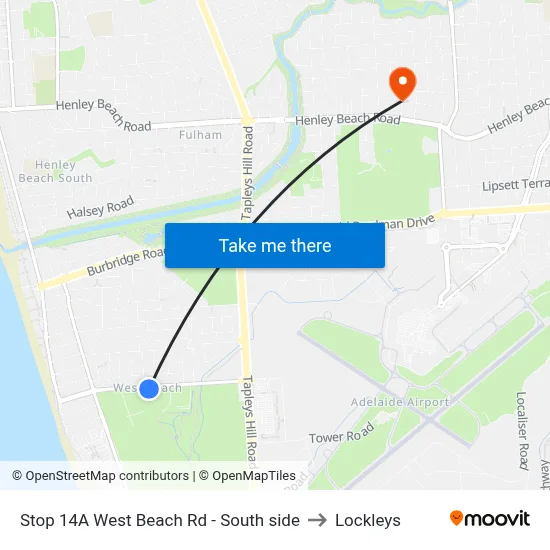 Stop 14A West Beach Rd - South side to Lockleys map