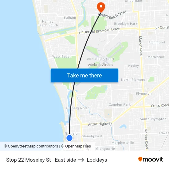 Stop 22 Moseley St - East side to Lockleys map