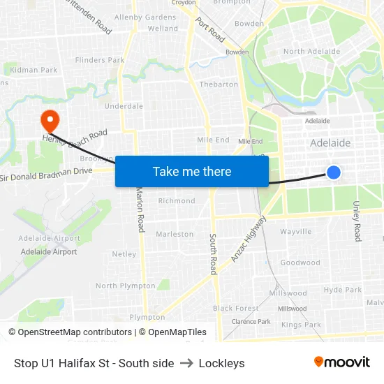Stop U1 Halifax St - South side to Lockleys map
