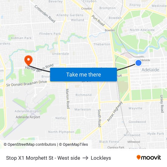 Stop X1 Morphett St - West side to Lockleys map