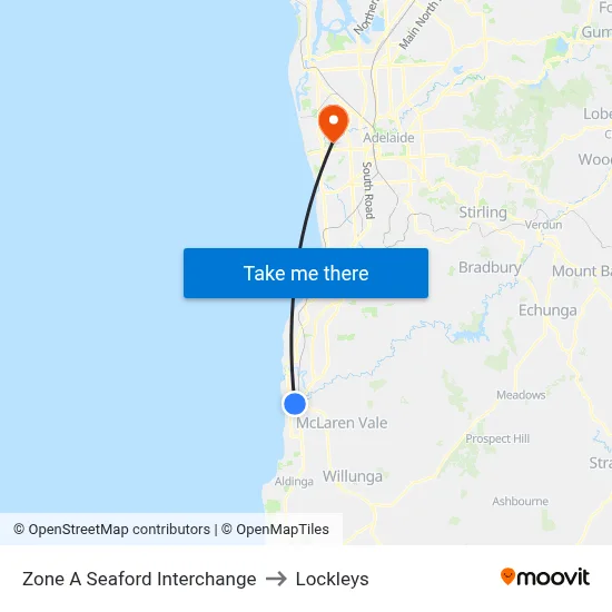 Zone A Seaford Interchange to Lockleys map