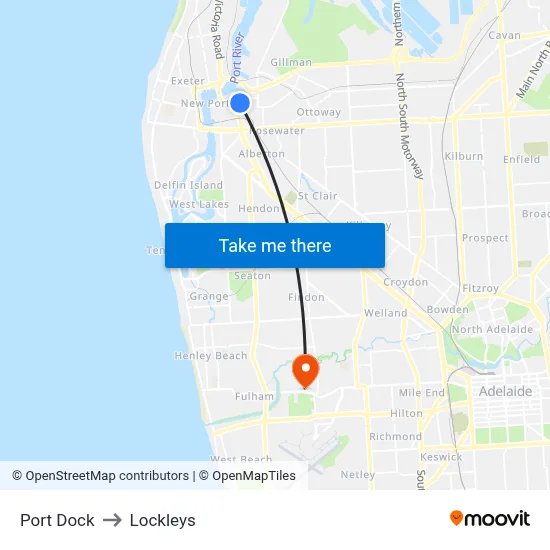 Port Dock to Lockleys map