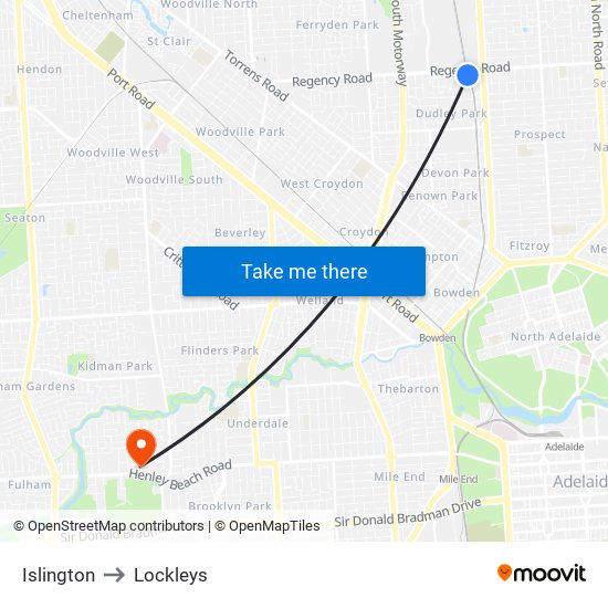 Islington to Lockleys map