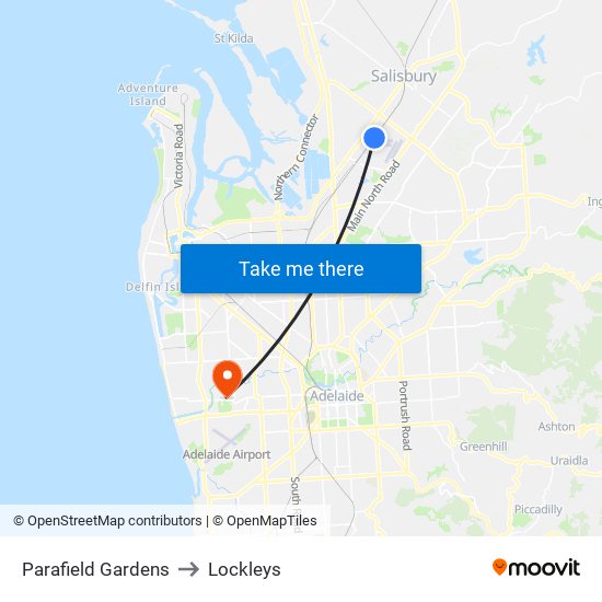 Parafield Gardens to Lockleys map