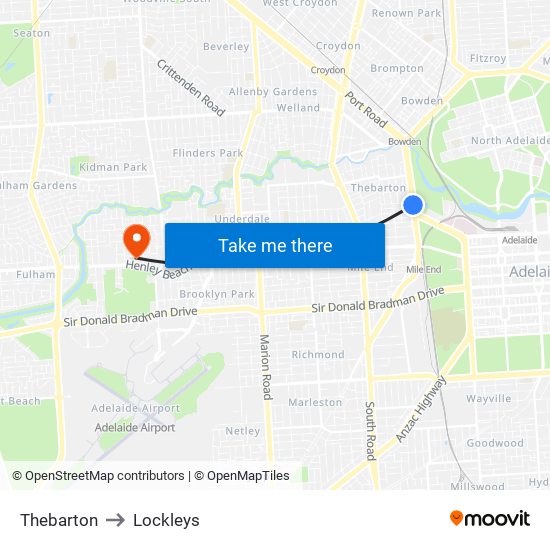 Thebarton to Lockleys map