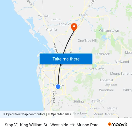 Stop V1 King William St - West side to Munno Para map
