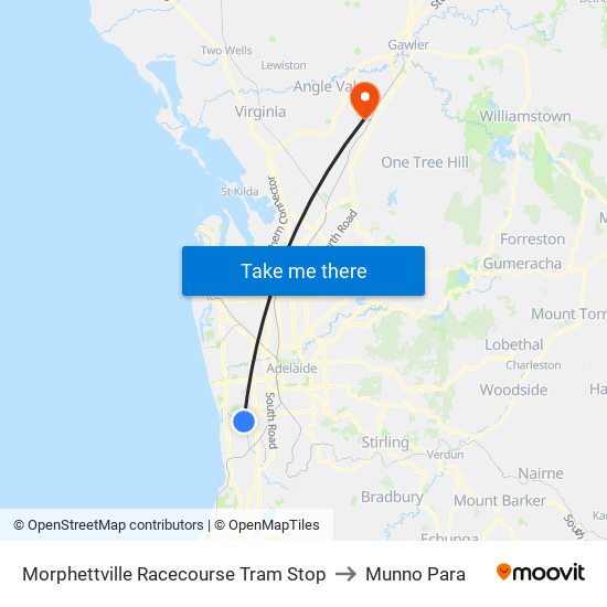 Morphettville Racecourse Tram Stop to Munno Para map