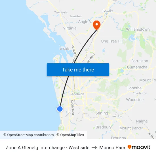 Zone A Glenelg Interchange - West side to Munno Para map