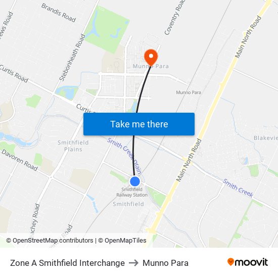 Zone A Smithfield Interchange to Munno Para map